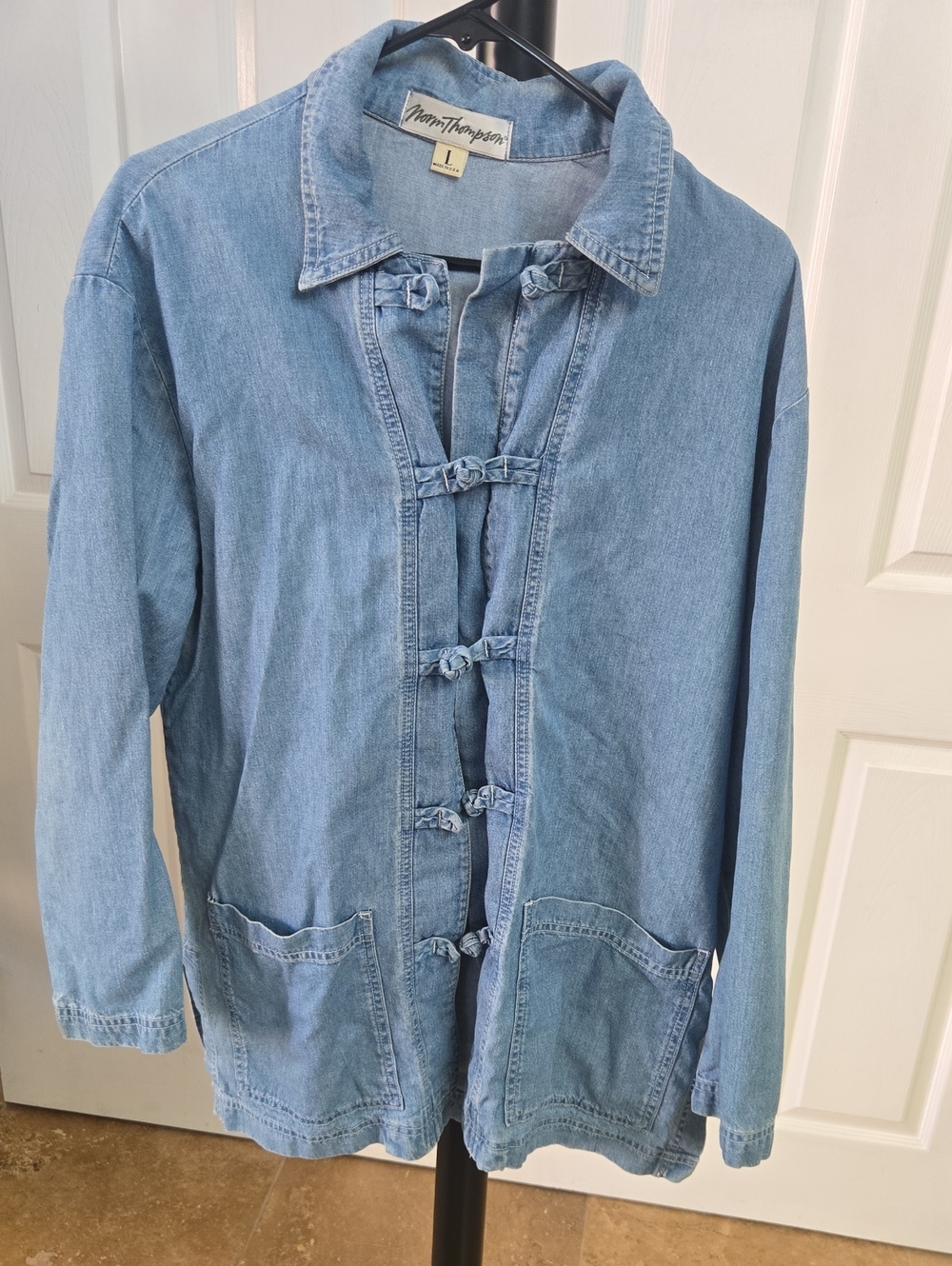 Vintage Unique Norm Thompson Light Wash Denim Jacket with Knot Buttons L
